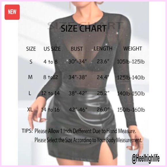 Long Sleeve Sheer Glitter Mesh Top Women's Blouse Clubwear - Picture 6 of 7